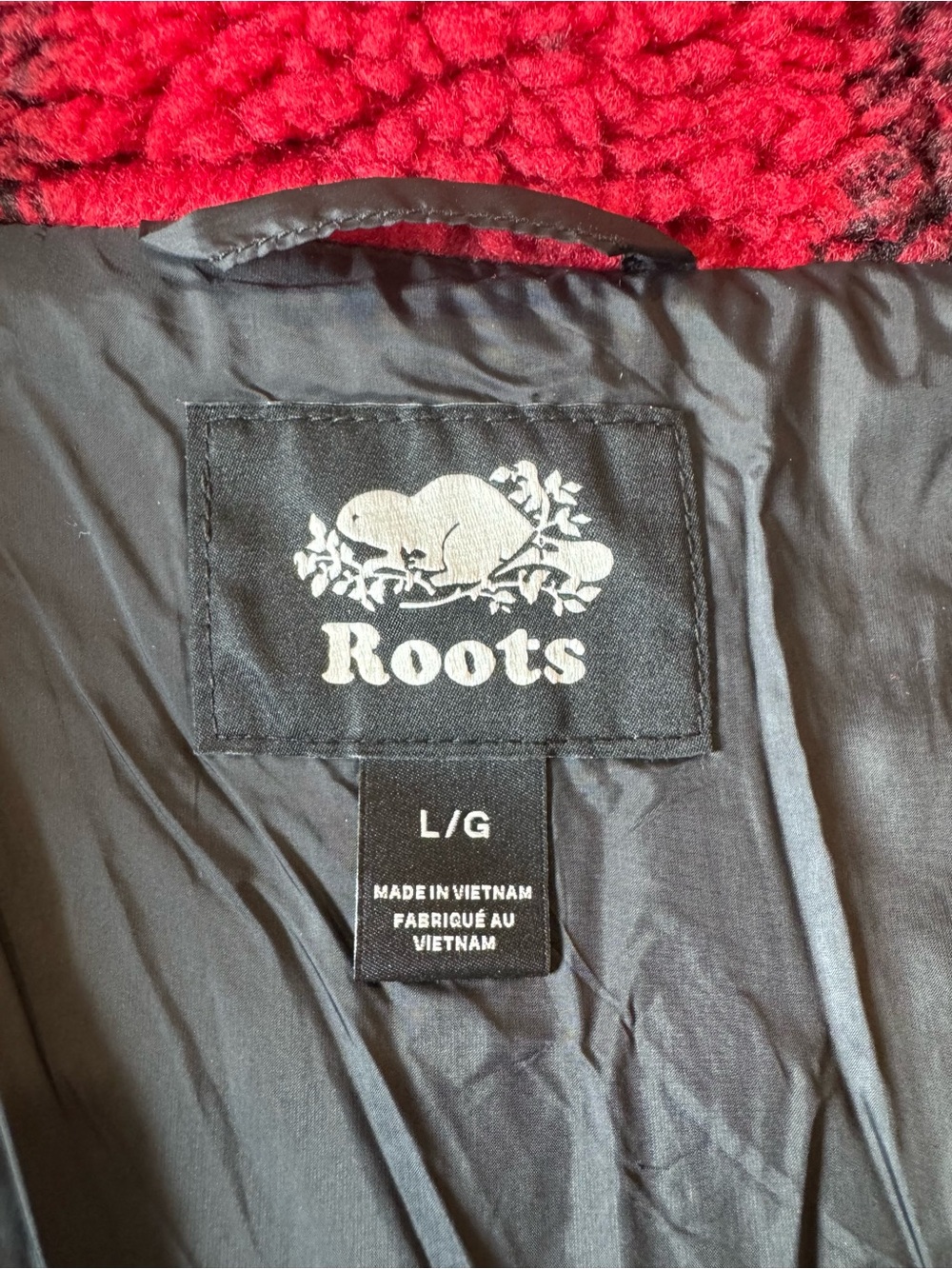 Roots Buffalo Plaid Sherpa Jacket Red Black Oversized Full Zip Size L - Picture 3 of 11